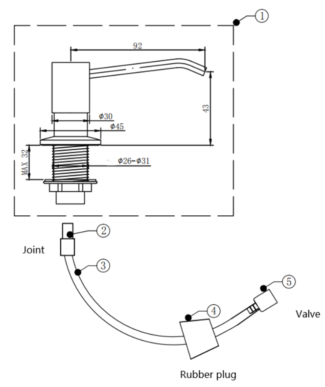 Mizzo Mato distributeur de savon/désinfectant en inox - sans flacon/avec tube flexible