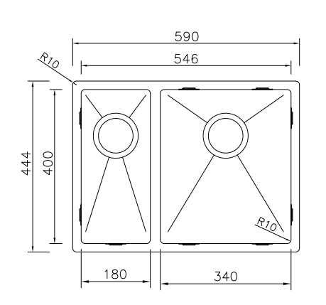 Mizzo Linea 18-34 évier affleurant/sous-plan