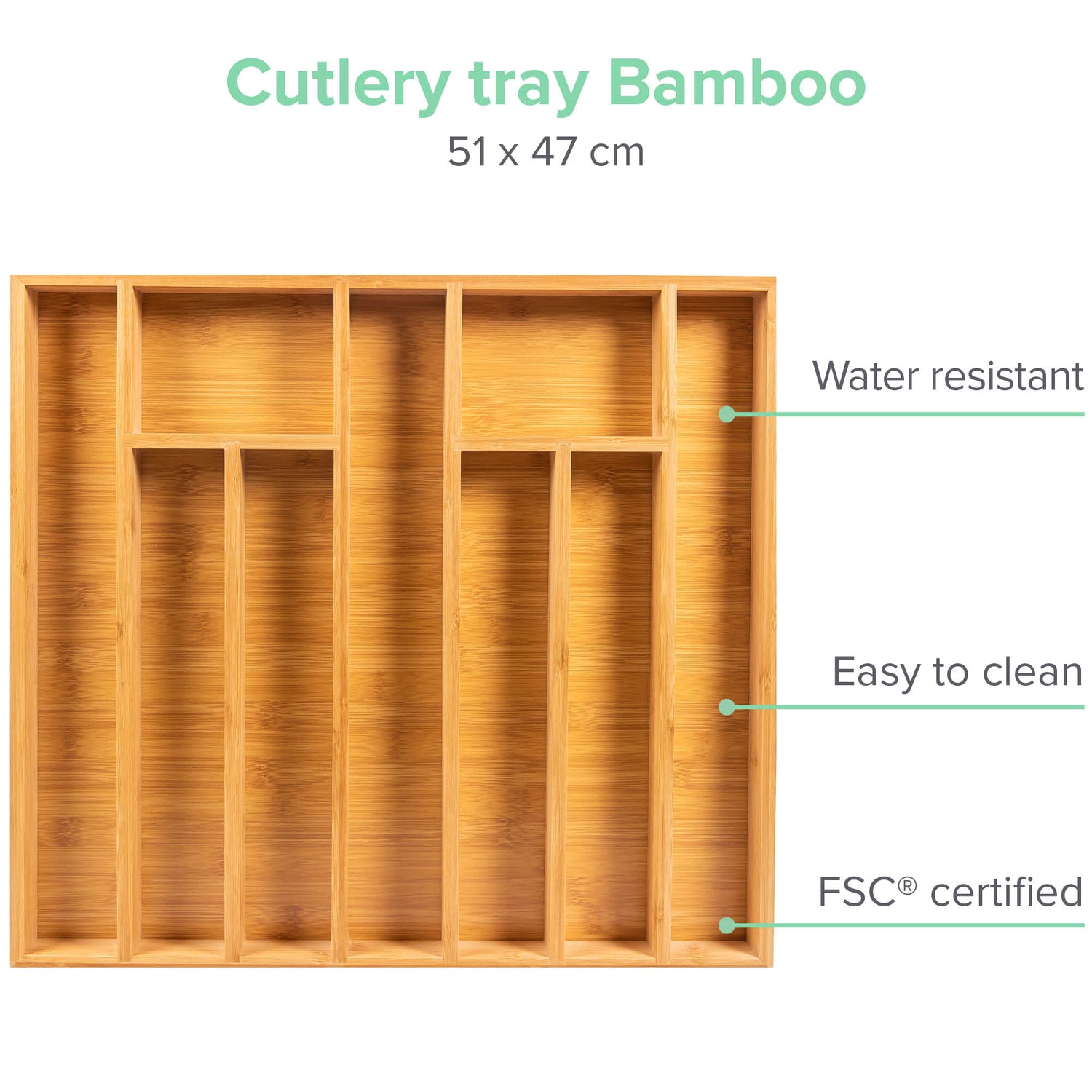 Bambox B5147 Bac de spécification en bois 51x47 cm - Bac de stockage - Couverts de bambou