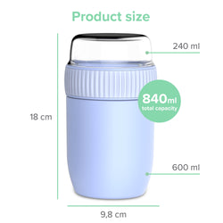 Conteneur de nourriture thermos coninx - réchauffer des aliments pour la maison à la maison et sur le go - Thermos Food Box Fuite - Toge Thermos 840ml Bleu