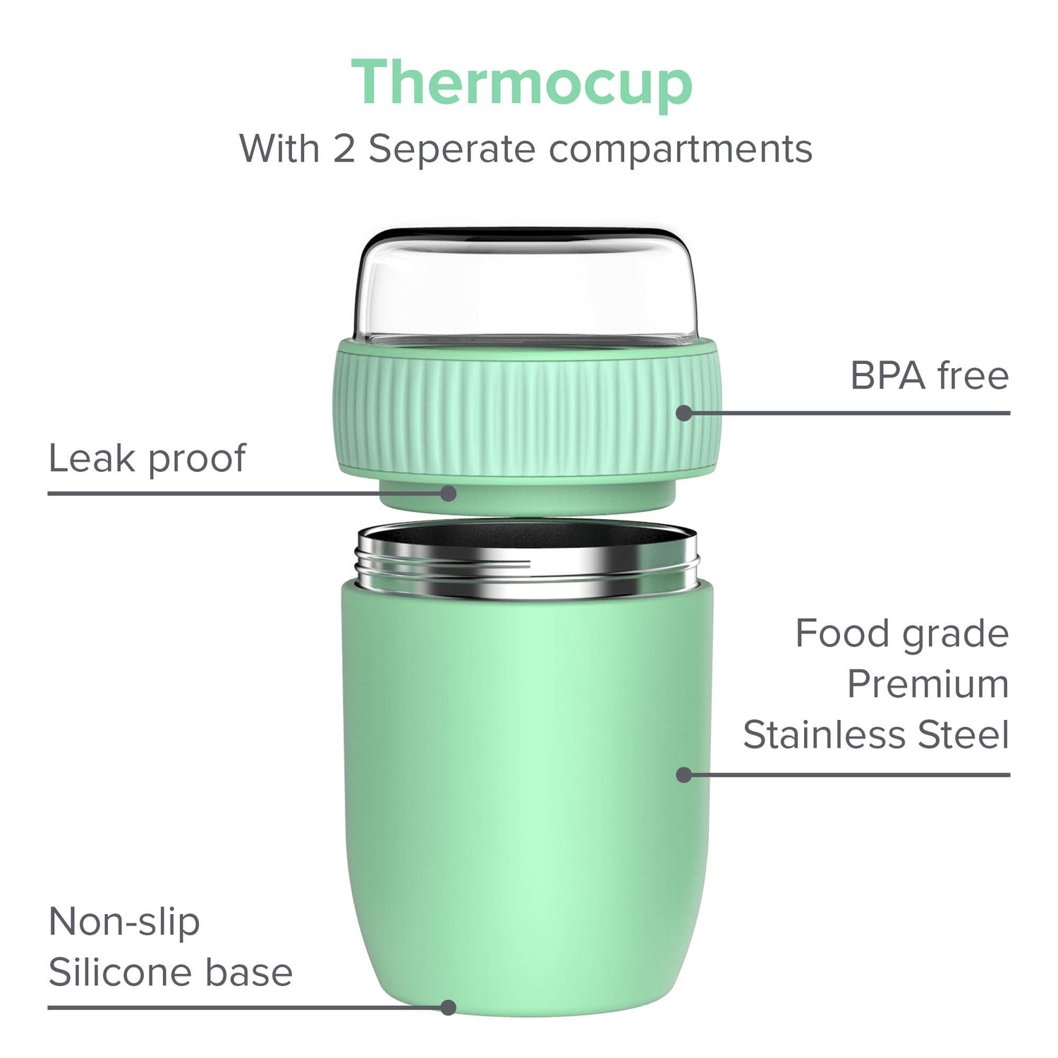 Conteneur de nourriture thermos coninx - réchauffer des aliments pour la maison et à la maison - Thermos Food Box Fuite - THMOS TUMOS 840ML Vert