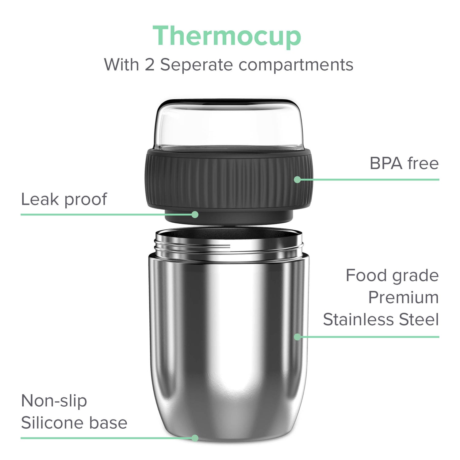 Coninx Thermos food container - Warming container food for at home and on the go - Thermos food box leak-proof - Thermos mug 840ml RVS