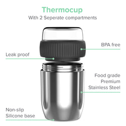 Coninx Thermos food container - Warming container food for at home and on the go - Thermos food box leak-proof - Thermos mug 840ml RVS