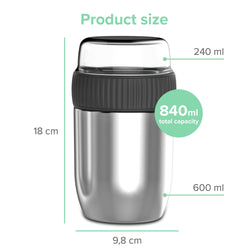 Coninx Thermos food container - Warming container food for at home and on the go - Thermos food box leak-proof - Thermos mug 840ml RVS
