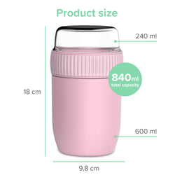 Conteneur de nourriture thermos coninx - réchauffer le récipient alimentaire pour la maison et à la maison - Thermos Food Box Fuites - Tasse thermos 840ml rose