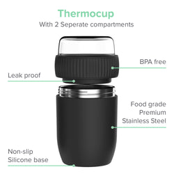 Conteneur de nourriture thermos coninx - réchauffeur de conteneurs aliments à la maison et sur le go - Thermos Food Box Fuite - Tasse thermos 840ml noir
