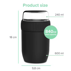Conteneur de nourriture thermos coninx - réchauffeur de conteneurs aliments à la maison et sur le go - Thermos Food Box Fuite - Tasse thermos 840ml noir