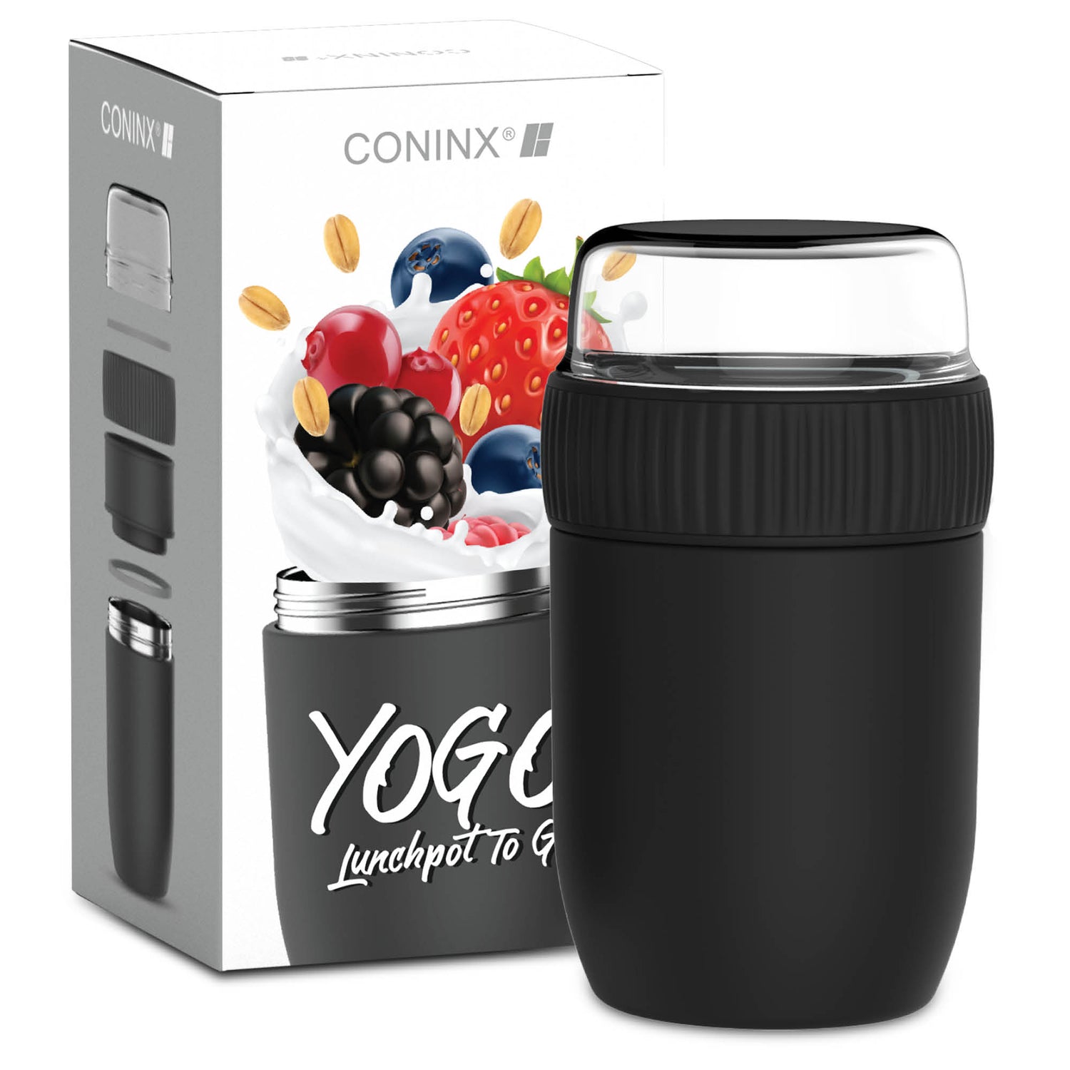 Conteneur de nourriture thermos coninx - réchauffeur de conteneurs aliments à la maison et sur le go - Thermos Food Box Fuite - Tasse thermos 840ml noir