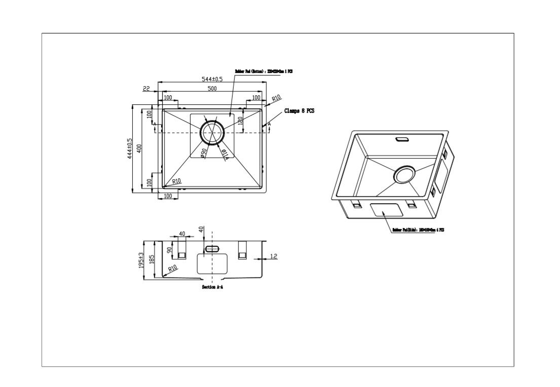 MIZZO Linea 50-40 évier affleurant/sous plan - Gunmetal