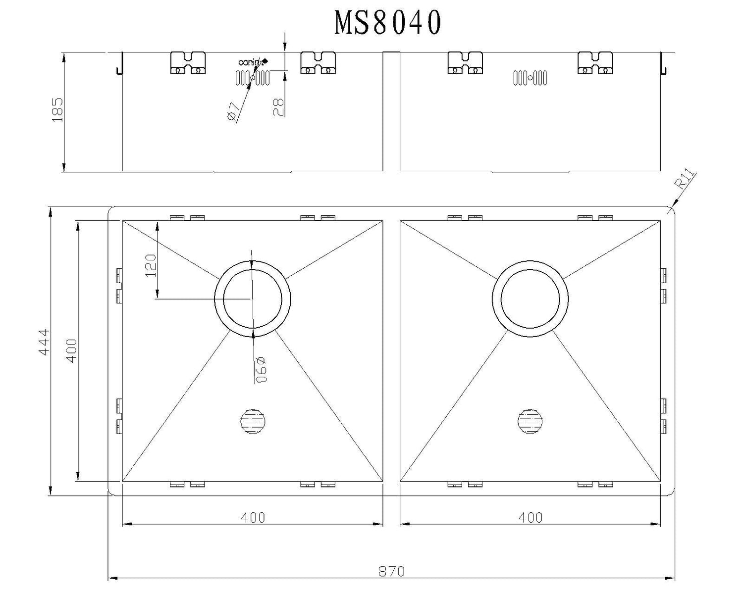 Mizzo quadro kitchen sink 1.2 8040 Flushmount / Undermount