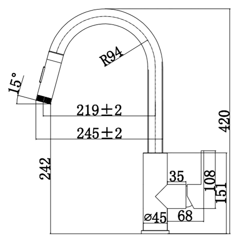 Robinet de cuisine K8800B Acier inoxydable noir